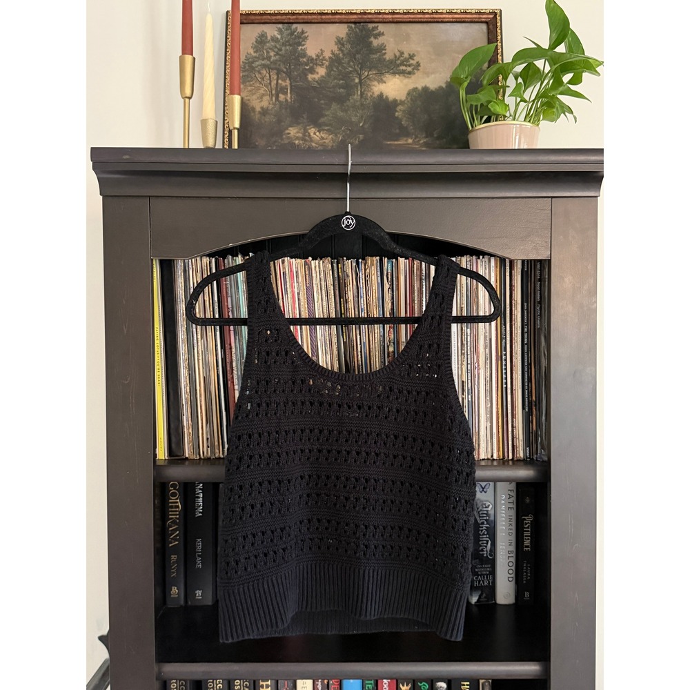 Old Navy Crochet Tank Top Womens Medium Black Knit Sleeveless Summer